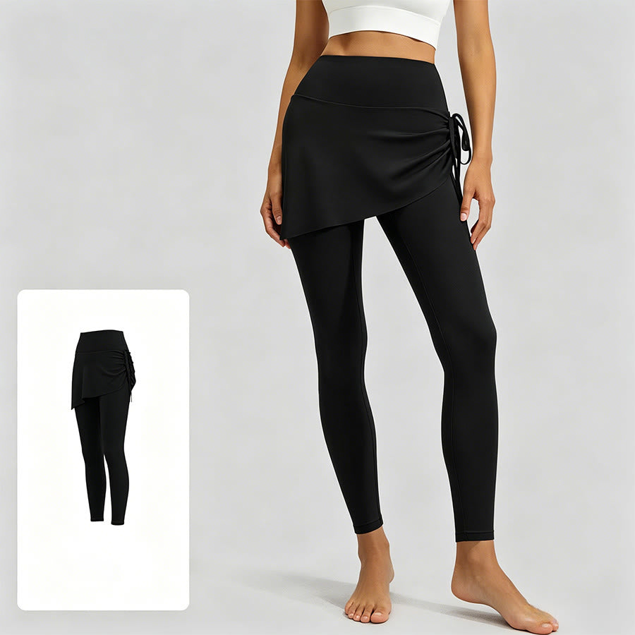Jupe portefeuille taille haute Olivenorma avec cordon de serrage et pantalon de yoga pour femme - Noir étoilé - XXL - image 6
