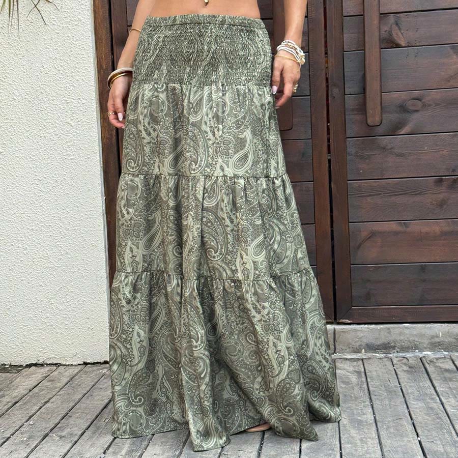 Robe longue à volants taille haute à imprimé cachemire Olivenorma Resort pour femme - image 8