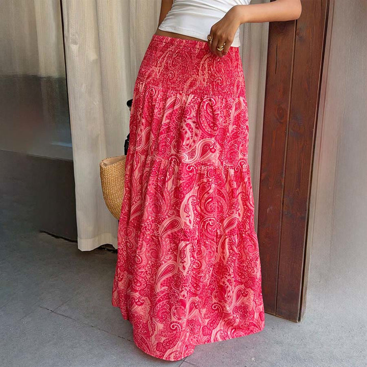 Robe longue à volants taille haute à imprimé cachemire Olivenorma Resort pour femme - Rouge - XL - image 9