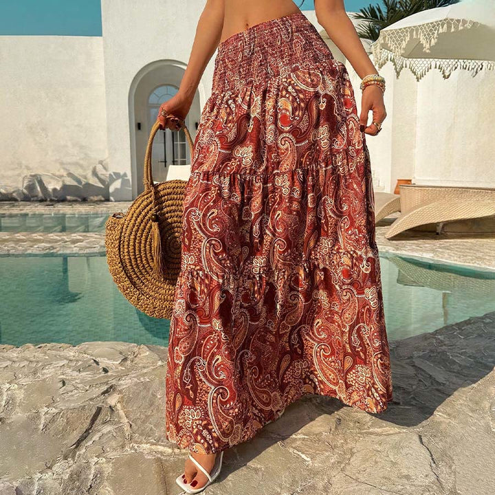 Robe longue à volants taille haute à imprimé cachemire Olivenorma Resort pour femme - image 1