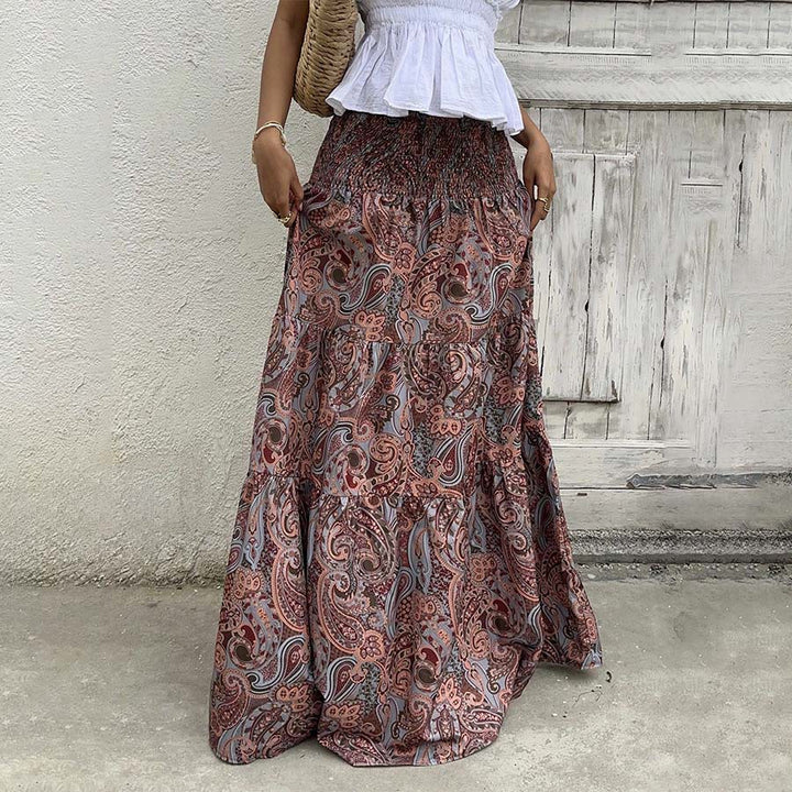 Robe longue à volants taille haute à imprimé cachemire Olivenorma Resort pour femme - Gris - XL - image 24