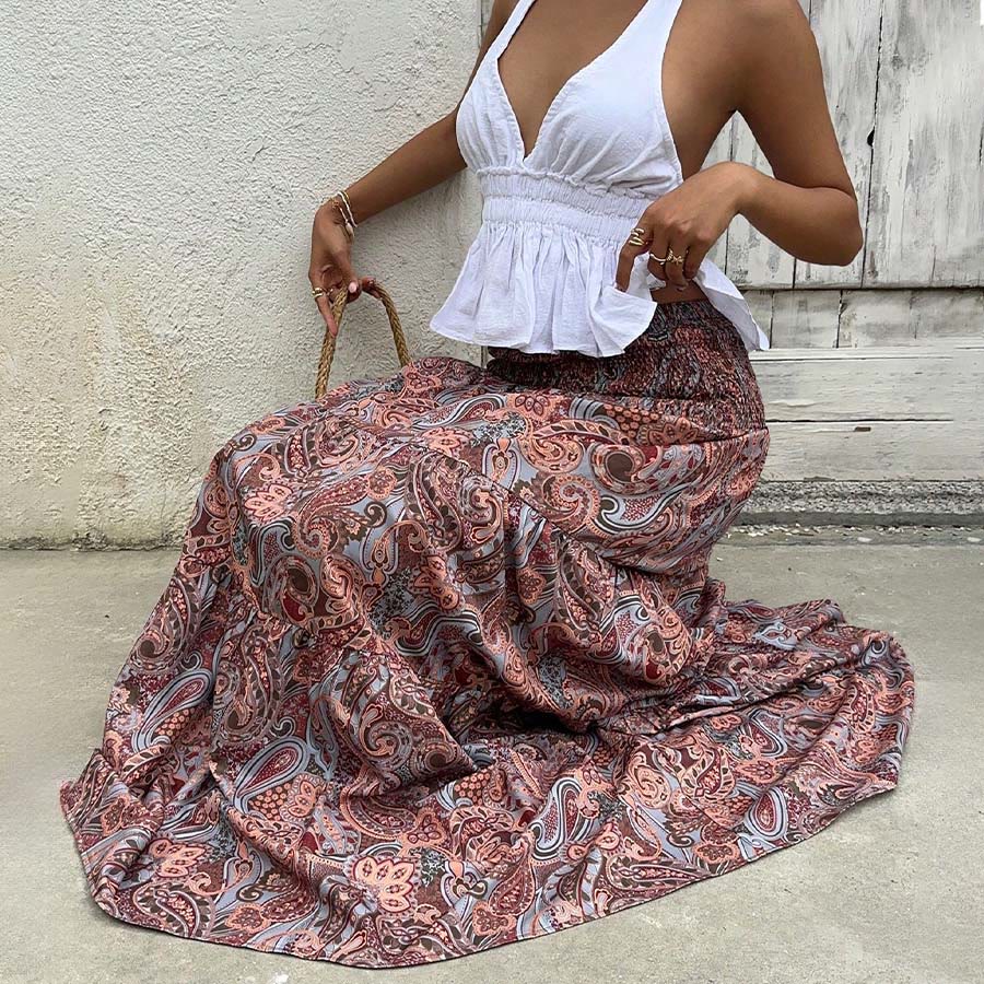 Robe longue à volants taille haute à imprimé cachemire Olivenorma Resort pour femme - image 28