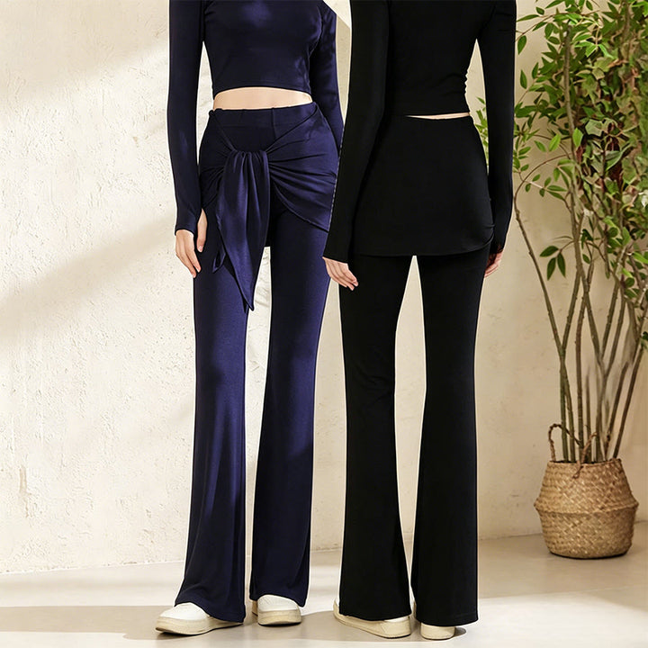 Pantalon de yoga Olivenorma pour femme, taille haute évasée, coupe asymétrique et ceinture nouée - image 6