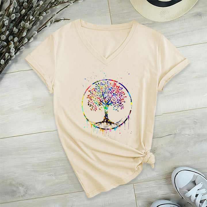 T-shirt Olivenorma à col en V avec motif circulaire spirituel de l'arbre de vie - Kaki - 2XL - image 3
