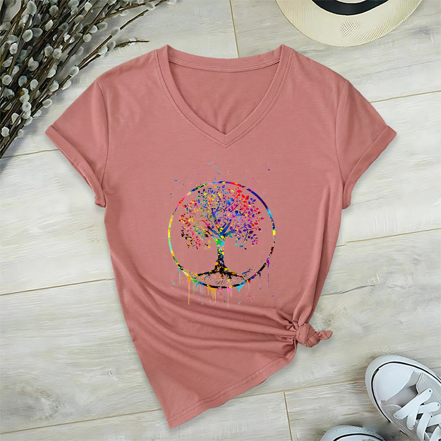T-shirt Olivenorma à col en V avec motif circulaire spirituel de l'arbre de vie - Rose - 2XL - image 6