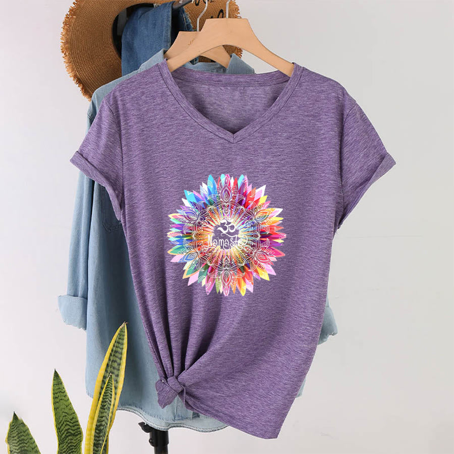 Olivenorma Zen Inspiré Mandala Om Namaste T-shirt col V - Violet - 2XL - image 36