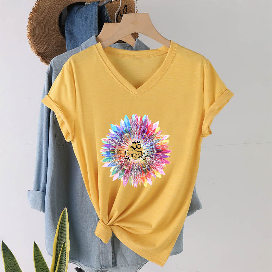 Olivenorma Zen Inspiré Mandala Om Namaste T-shirt col V - Jaune - 2XL - image 30