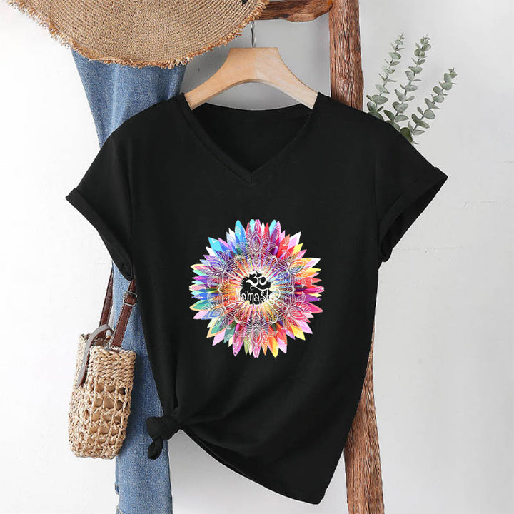 Olivenorma Zen Inspiré Mandala Om Namaste T-shirt col V - Noir - 2XL - image 12