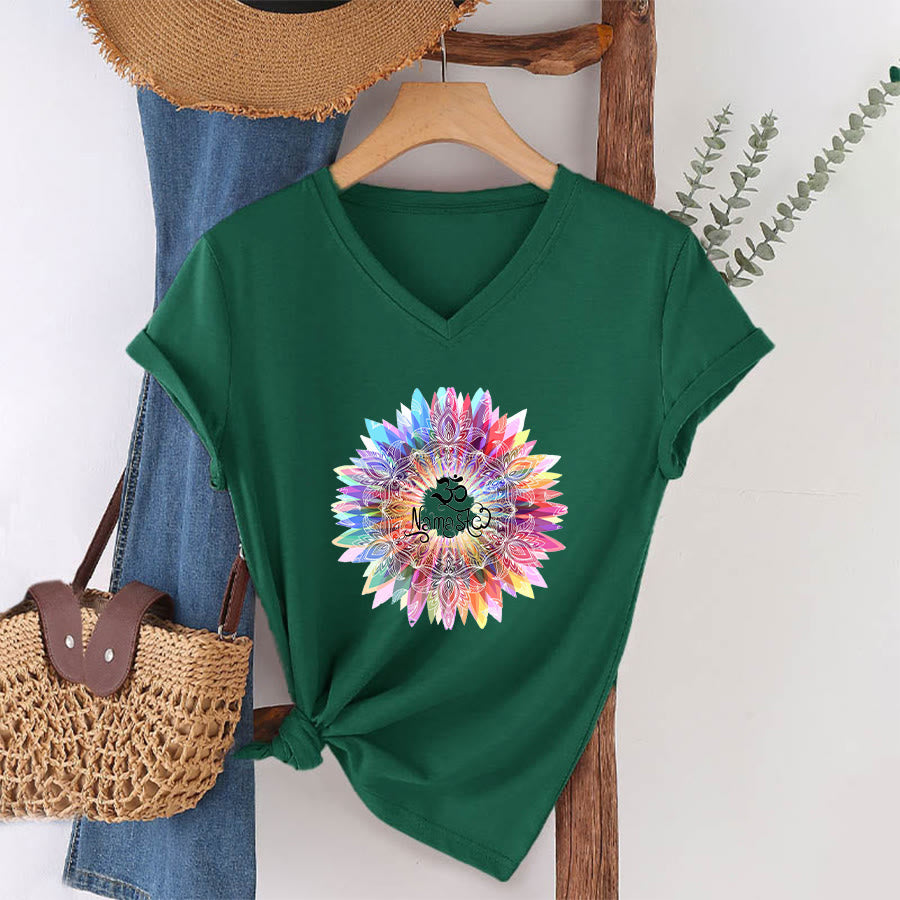 Olivenorma Zen Inspiré Mandala Om Namaste T-shirt col V - Vert foncé - 2XL - image 21