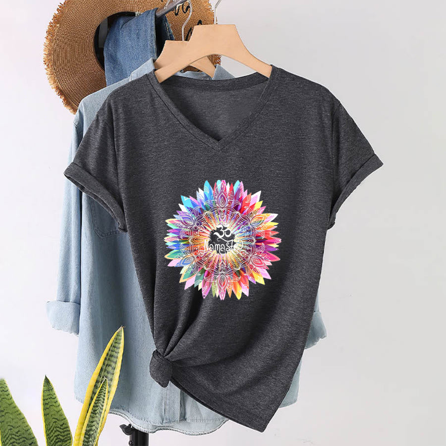 Olivenorma Zen Inspiré Mandala Om Namaste T-shirt col V - Gris - 2XL - image 15