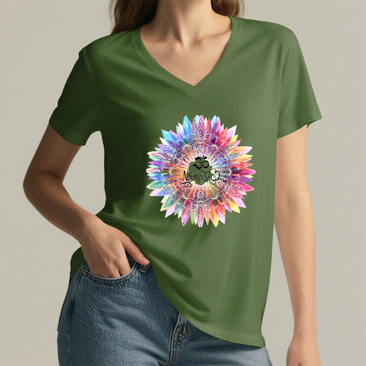Olivenorma Zen Inspiré Mandala Om Namaste T-shirt col V - image 25