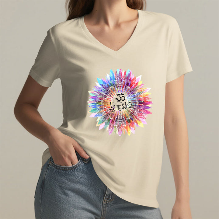 Olivenorma Zen Inspiré Mandala Om Namaste T-shirt col V - image 4