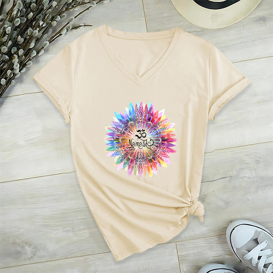 Olivenorma Zen Inspiré Mandala Om Namaste T-shirt col V - image 5