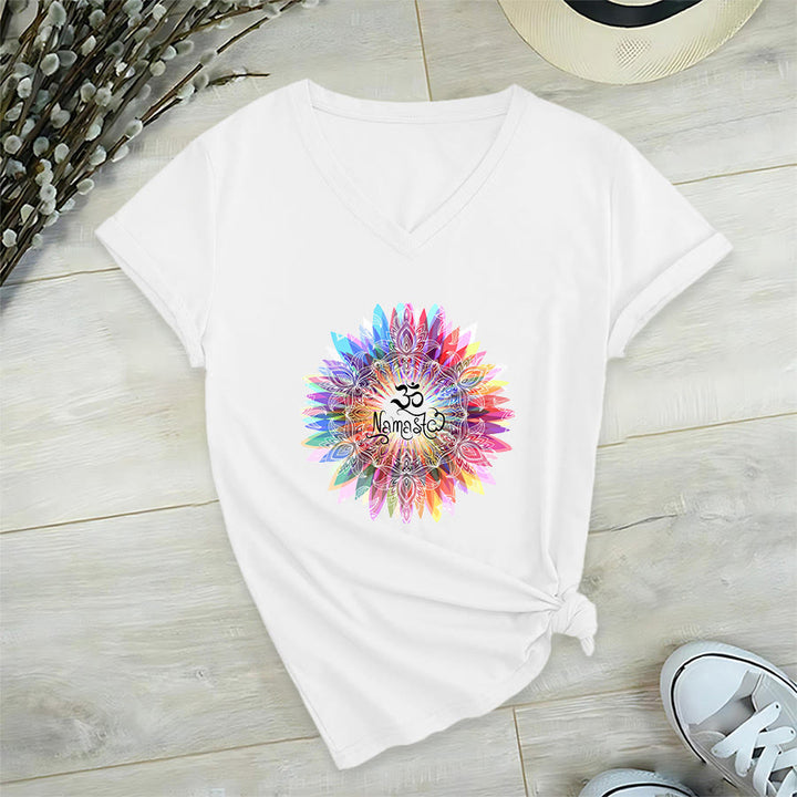 Olivenorma Zen Inspiré Mandala Om Namaste T-shirt col V - image 2