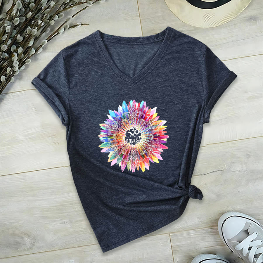 Olivenorma Zen Inspiré Mandala Om Namaste T-shirt col V - image 20