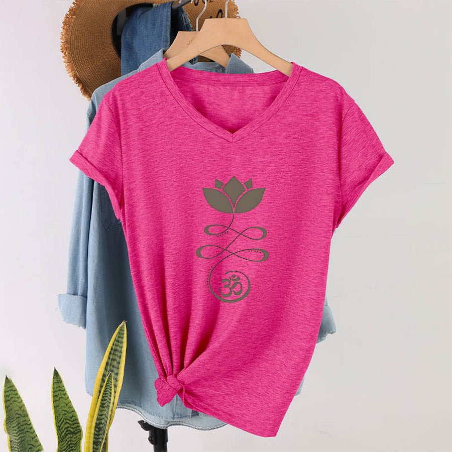 T-shirt de yoga Olivenorma Lotus avec symbole Om et imprimé Unalome à col en V - image 34