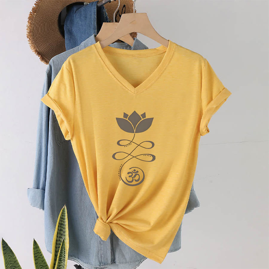 T-shirt de yoga Olivenorma Lotus avec symbole Om et imprimé Unalome à col en V - image 31