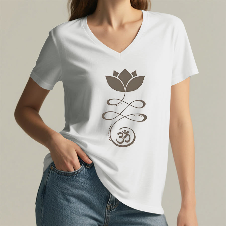 T-shirt de yoga Olivenorma Lotus avec symbole Om et imprimé Unalome à col en V - image 20