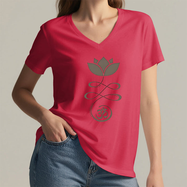T-shirt de yoga Olivenorma Lotus avec symbole Om et imprimé Unalome à col en V - image 29