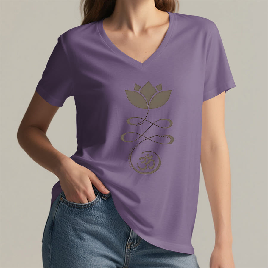 T-shirt de yoga Olivenorma Lotus avec symbole Om et imprimé Unalome à col en V - image 38