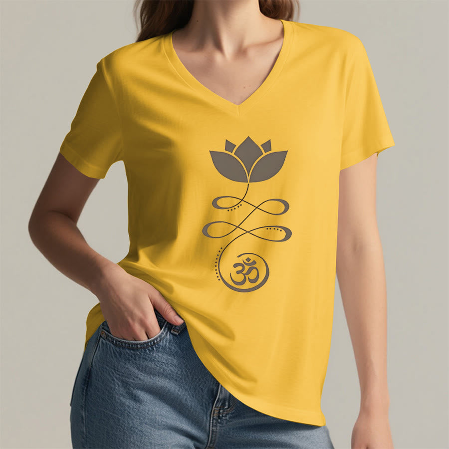T-shirt de yoga Olivenorma Lotus avec symbole Om et imprimé Unalome à col en V - image 32