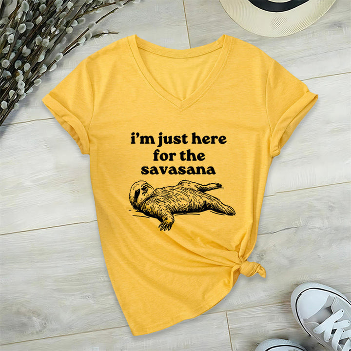 T-shirt à col en V Olivenorma avec citation humoristique sur le paresseux « Savasana » - Jaune - 2XL - image 30