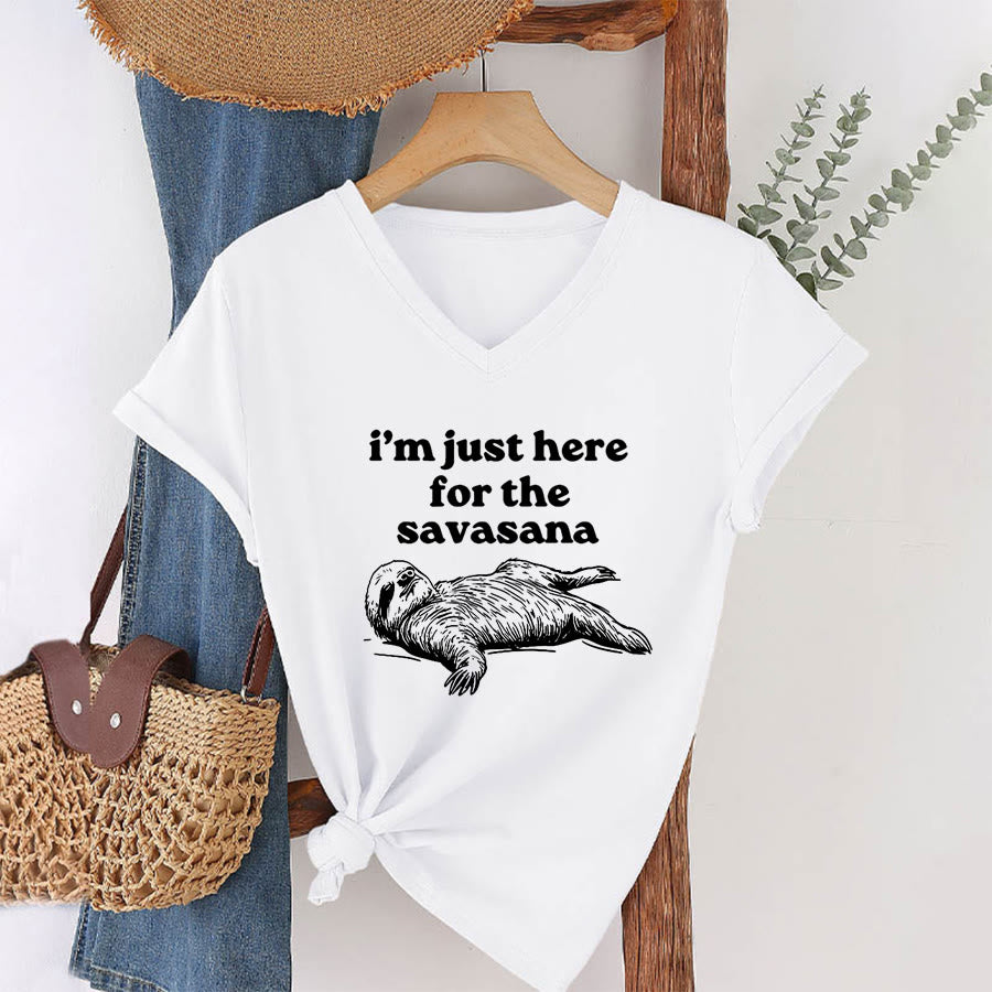T-shirt à col en V Olivenorma avec citation humoristique sur le paresseux « Savasana » - image 19