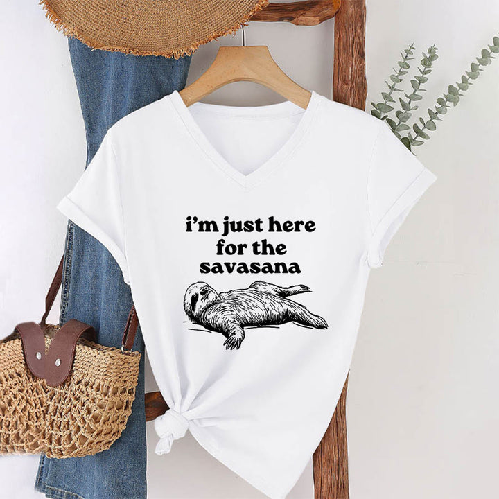 T-shirt à col en V Olivenorma avec citation humoristique sur le paresseux « Savasana » - image 19