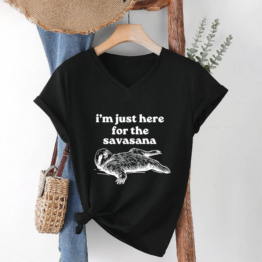 T-shirt à col en V Olivenorma avec citation humoristique sur le paresseux « Savasana » - image 13