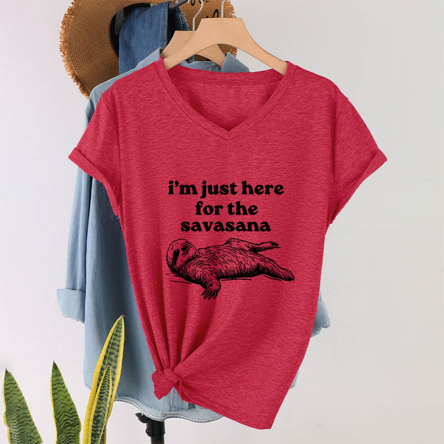 T-shirt à col en V Olivenorma avec citation humoristique sur le paresseux « Savasana » - image 28