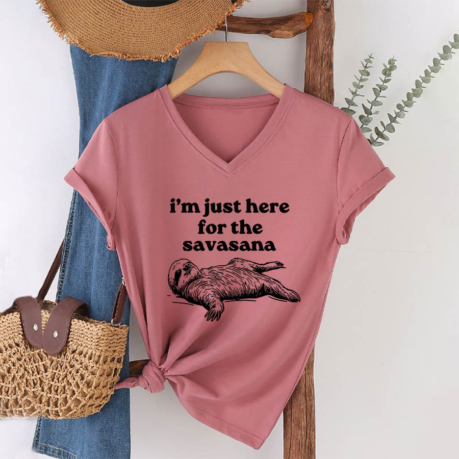 T-shirt à col en V Olivenorma avec citation humoristique sur le paresseux « Savasana » - image 7