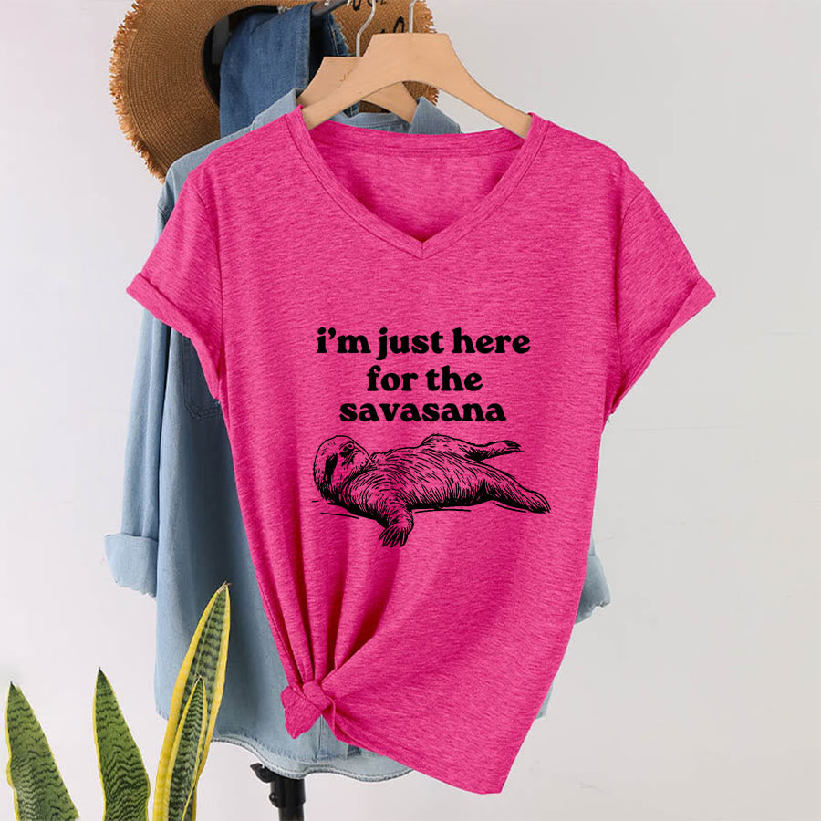 T-shirt à col en V Olivenorma avec citation humoristique sur le paresseux « Savasana » - image 34