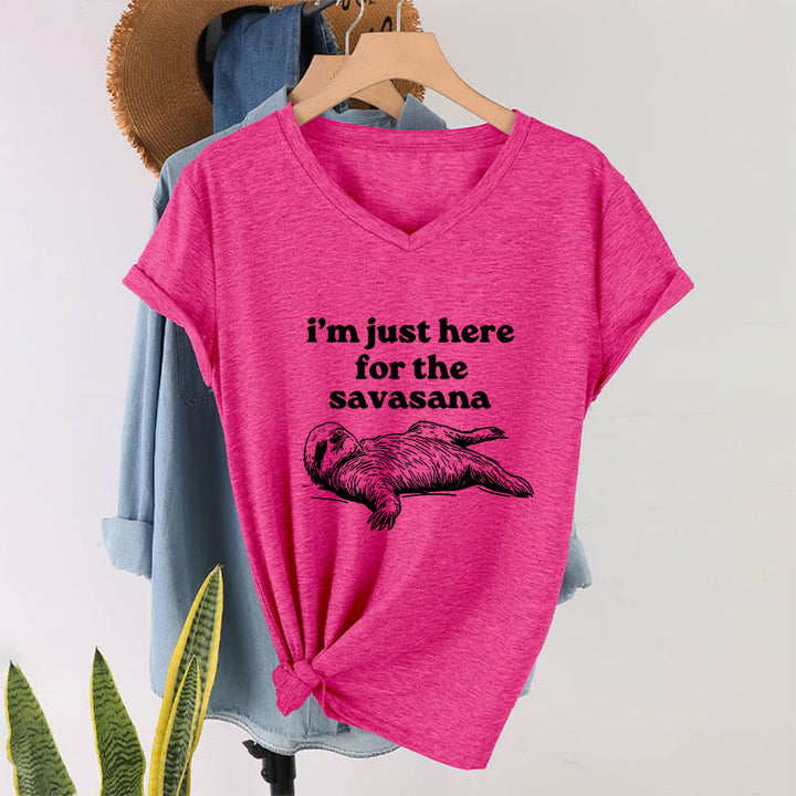 T-shirt à col en V Olivenorma avec citation humoristique sur le paresseux « Savasana » - image 34