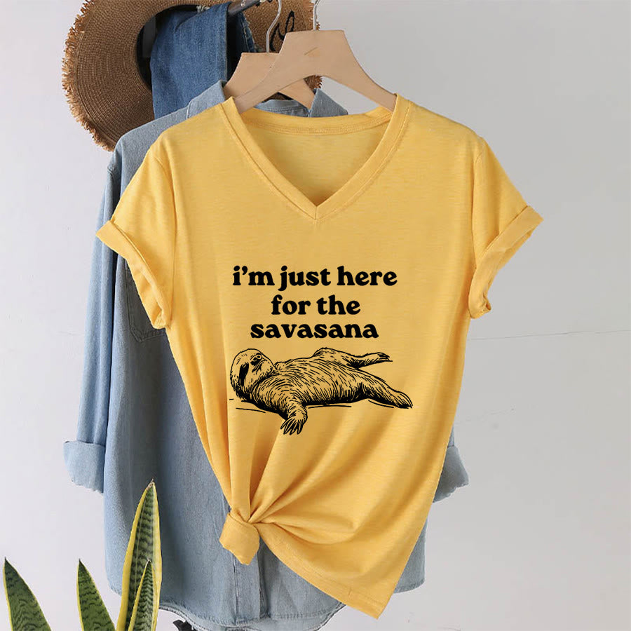 T-shirt à col en V Olivenorma avec citation humoristique sur le paresseux « Savasana » - image 31