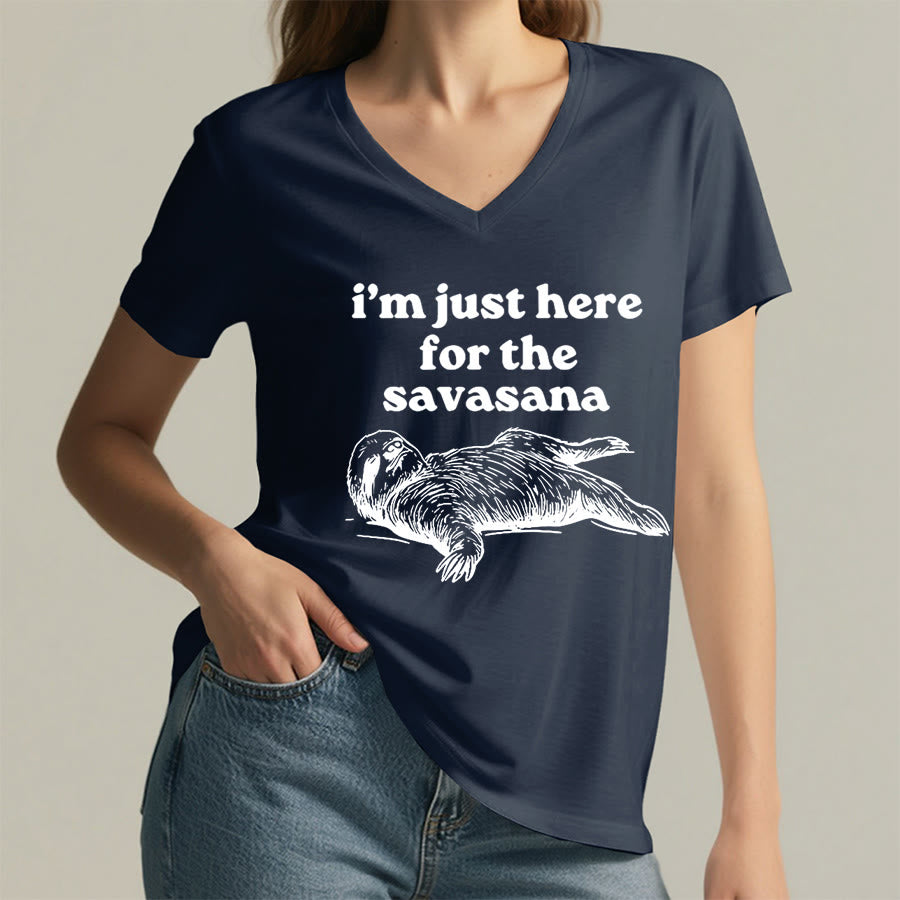 T-shirt à col en V Olivenorma avec citation humoristique sur le paresseux « Savasana » - image 23