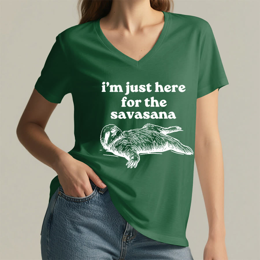 T-shirt à col en V Olivenorma avec citation humoristique sur le paresseux « Savasana » - image 2