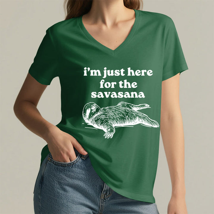 T-shirt à col en V Olivenorma avec citation humoristique sur le paresseux « Savasana » - image 2