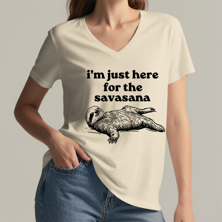 T-shirt à col en V Olivenorma avec citation humoristique sur le paresseux « Savasana » - image 5