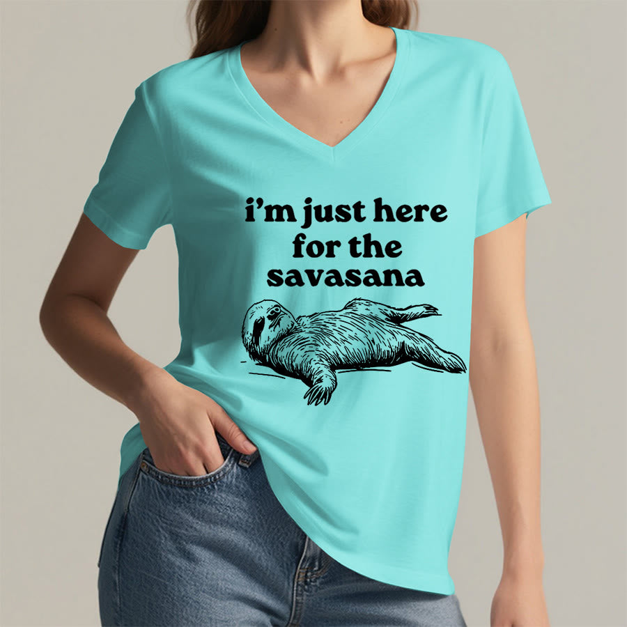 T-shirt à col en V Olivenorma avec citation humoristique sur le paresseux « Savasana » - image 11