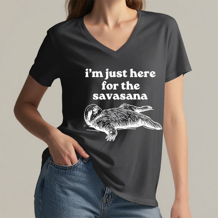 T-shirt à col en V Olivenorma avec citation humoristique sur le paresseux « Savasana » - image 17