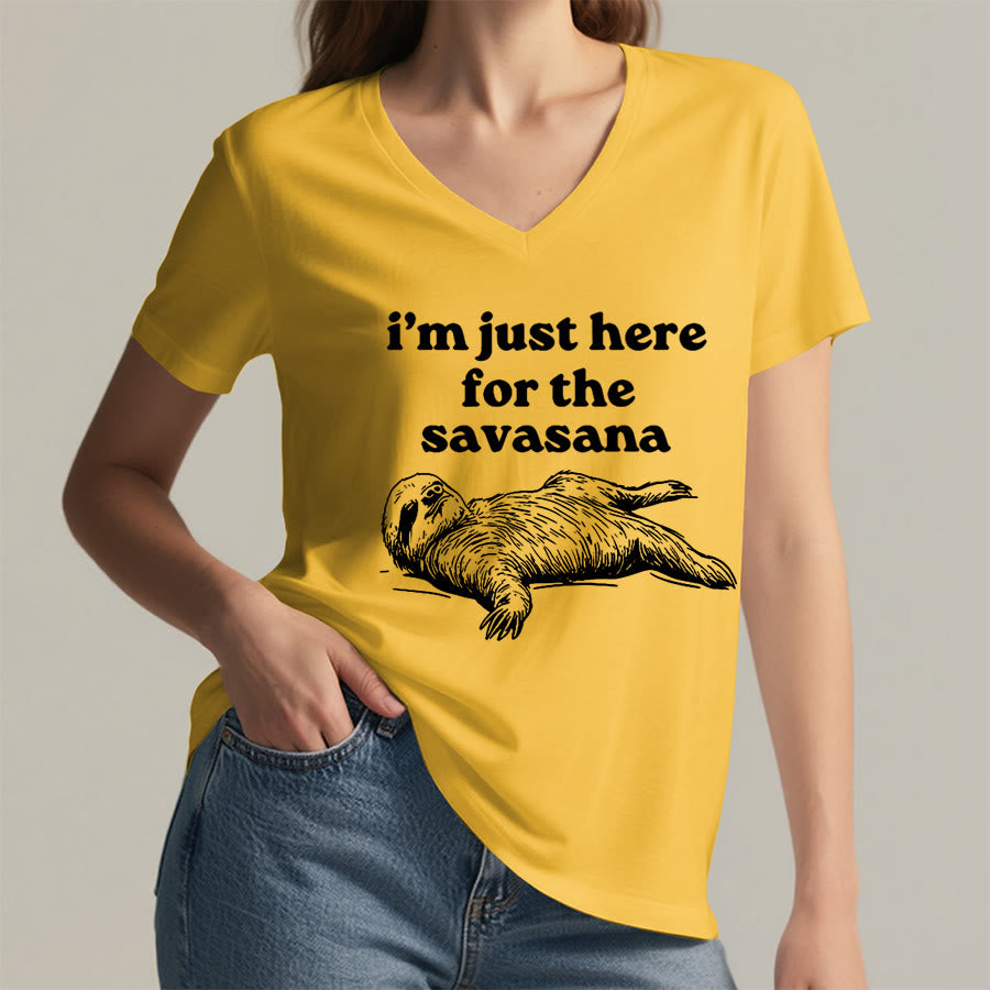 T-shirt à col en V Olivenorma avec citation humoristique sur le paresseux « Savasana » - image 32