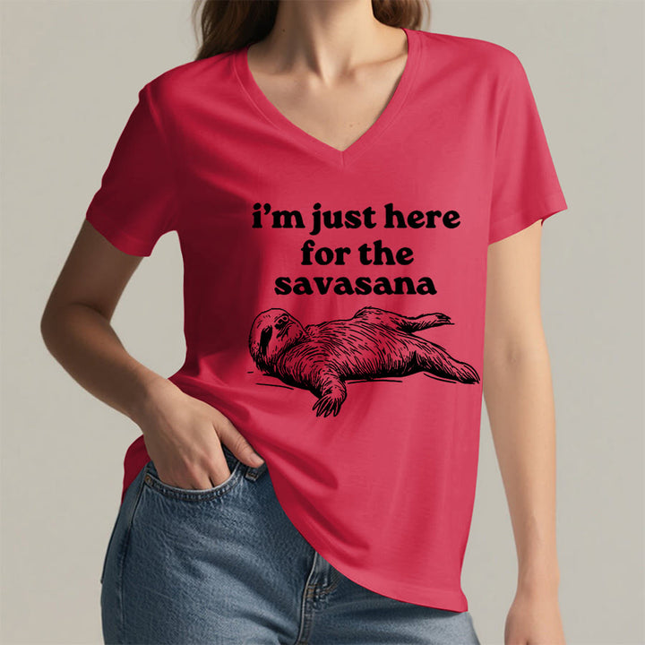 T-shirt à col en V Olivenorma avec citation humoristique sur le paresseux « Savasana » - image 29