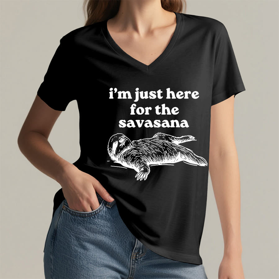 T-shirt à col en V Olivenorma avec citation humoristique sur le paresseux « Savasana » - image 14