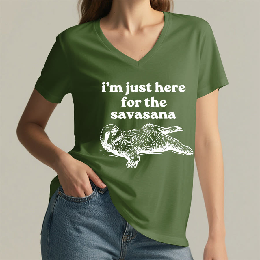 T-shirt à col en V Olivenorma avec citation humoristique sur le paresseux « Savasana » - image 26