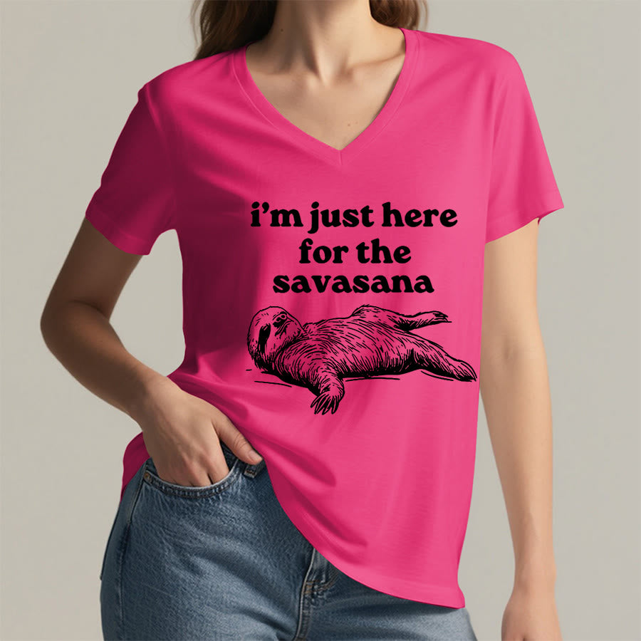 T-shirt à col en V Olivenorma avec citation humoristique sur le paresseux « Savasana » - image 35