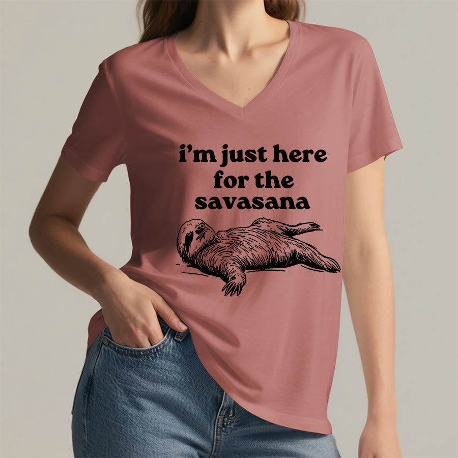 T-shirt à col en V Olivenorma avec citation humoristique sur le paresseux « Savasana » - image 8
