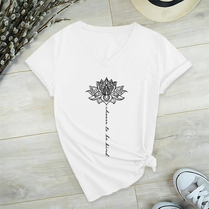 T-shirt Olivenorma « Choisissez la gentillesse » à col en V avec imprimé mandala lotus - Blanc - 2XL - image 18