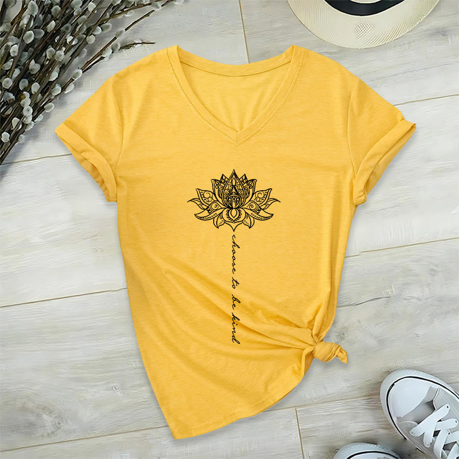 T-shirt Olivenorma « Choisissez la gentillesse » à col en V avec imprimé mandala lotus - Jaune - 2XL - image 30