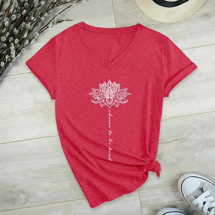 T-shirt Olivenorma « Choisissez la gentillesse » à col en V avec imprimé mandala lotus - Rouge - 2XL - image 27