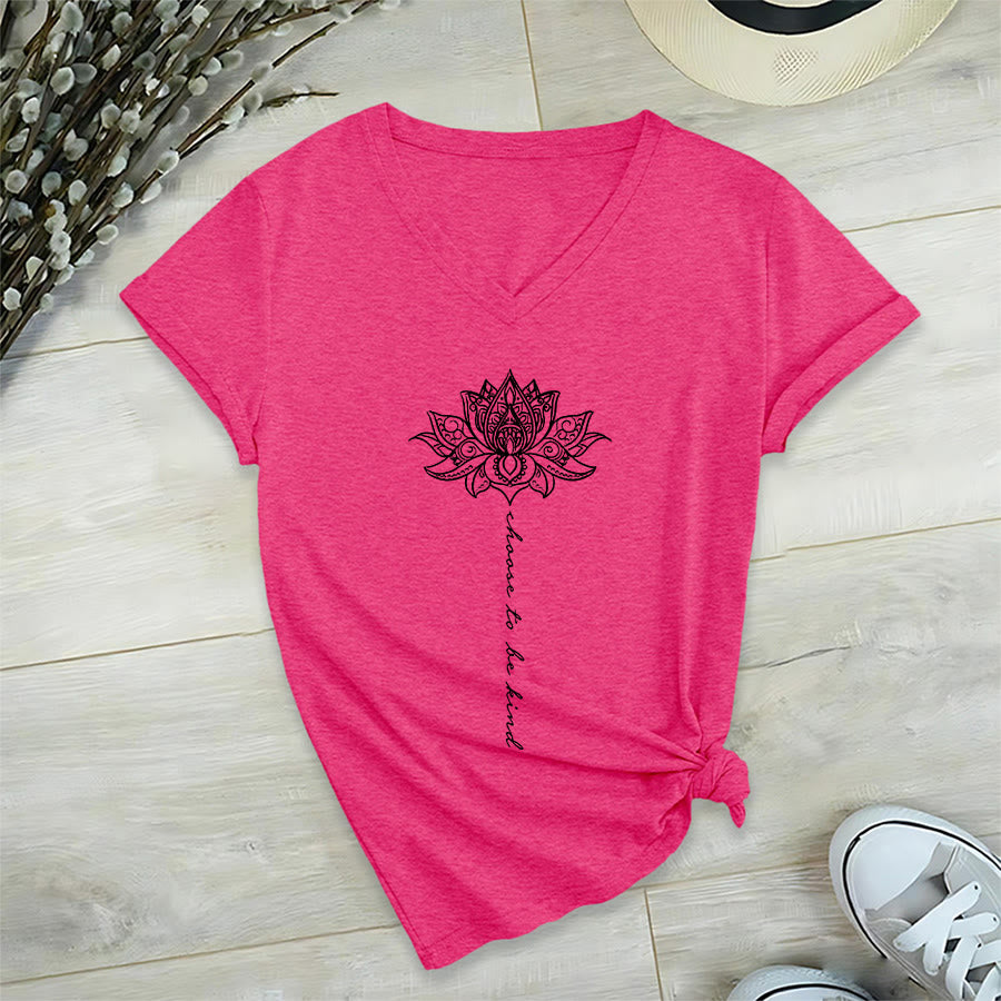 T-shirt Olivenorma « Choisissez la gentillesse » à col en V avec imprimé mandala lotus - image 34